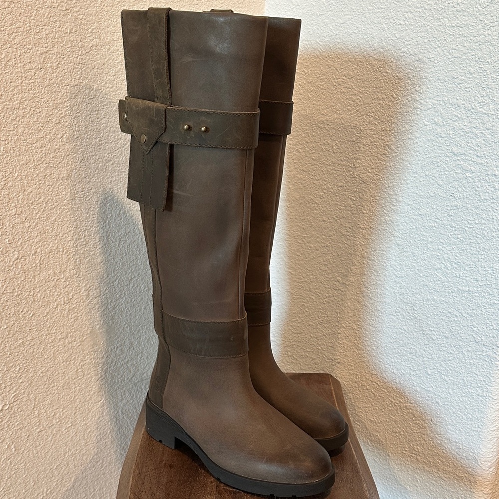 Timberland Graceyn Tall Pull-On Brown Waterproof Leather Riding Boots Size 6 M
